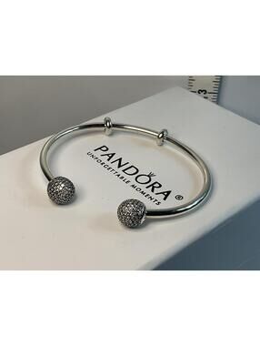 Pandora Open Bangle Bracelet Sparkling Pave Caps And 2 Stoppers